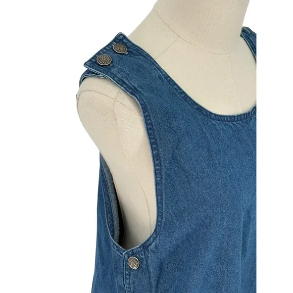 Vintage Premier International Denim Jumper Dress Blue Embroidered Cotton S
